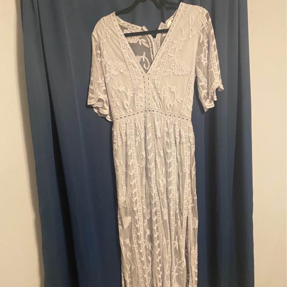 Honey Punch Lavender Maxi Lace Romper